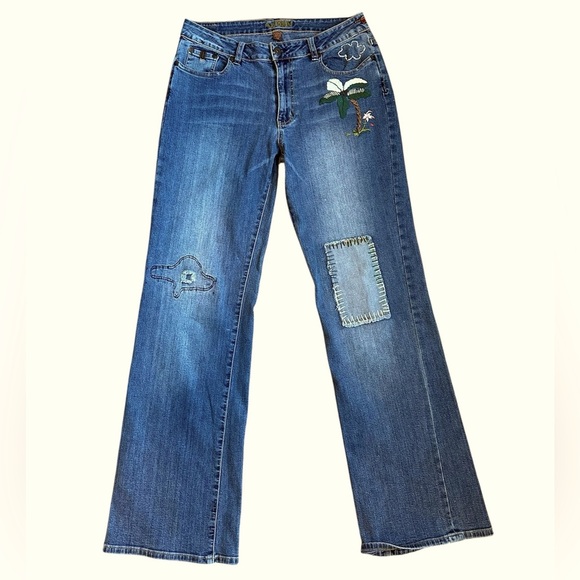 WORN Vintage Embroidered Jeans Sz 10 Palm Tree Patchwork Free People Vibe A149 - Picture 2 of 9